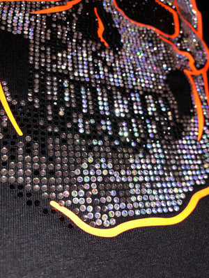Womens Neon Orange Skull Tank Top with Rhinestones