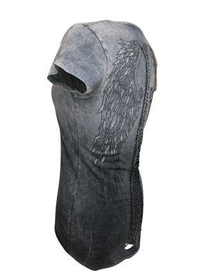 Women's Charcoal Ombre Top Light Winged Back with Rhinestones Shirt