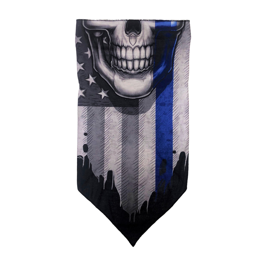 Facemask with Thin Blue Line on American Flag and a Skull
