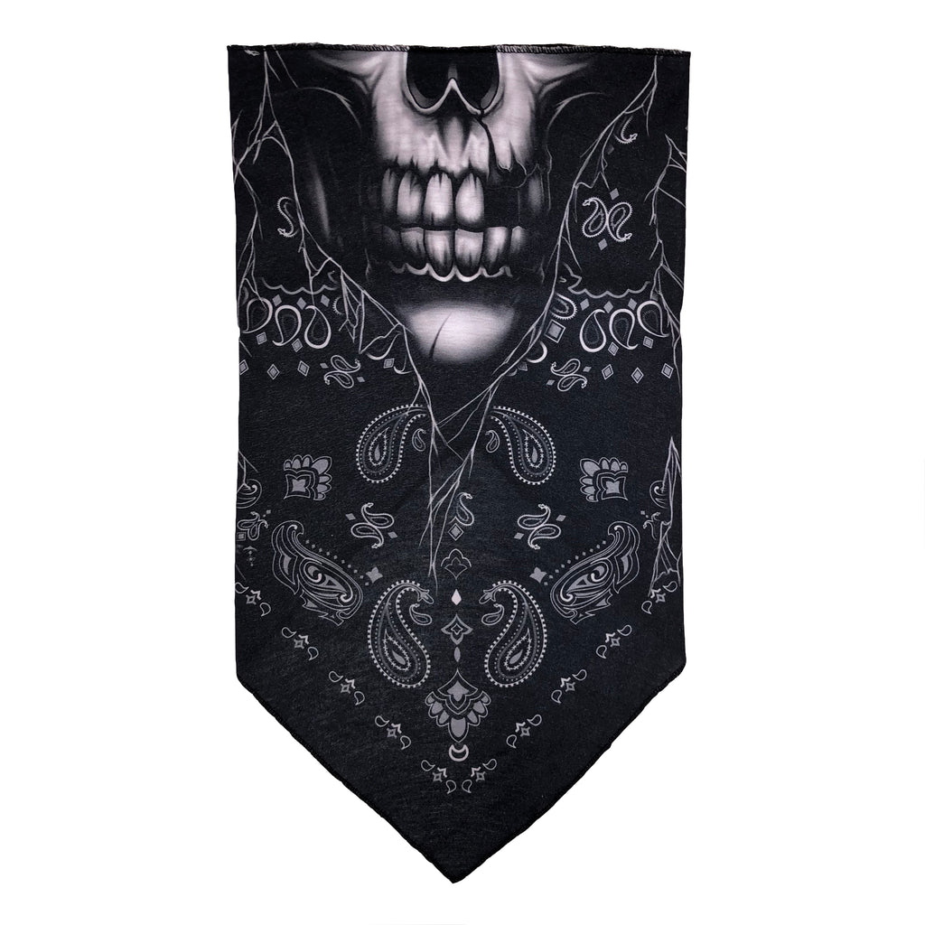 Facemask with Paisley Print and Skull and Missing Tooth - Black