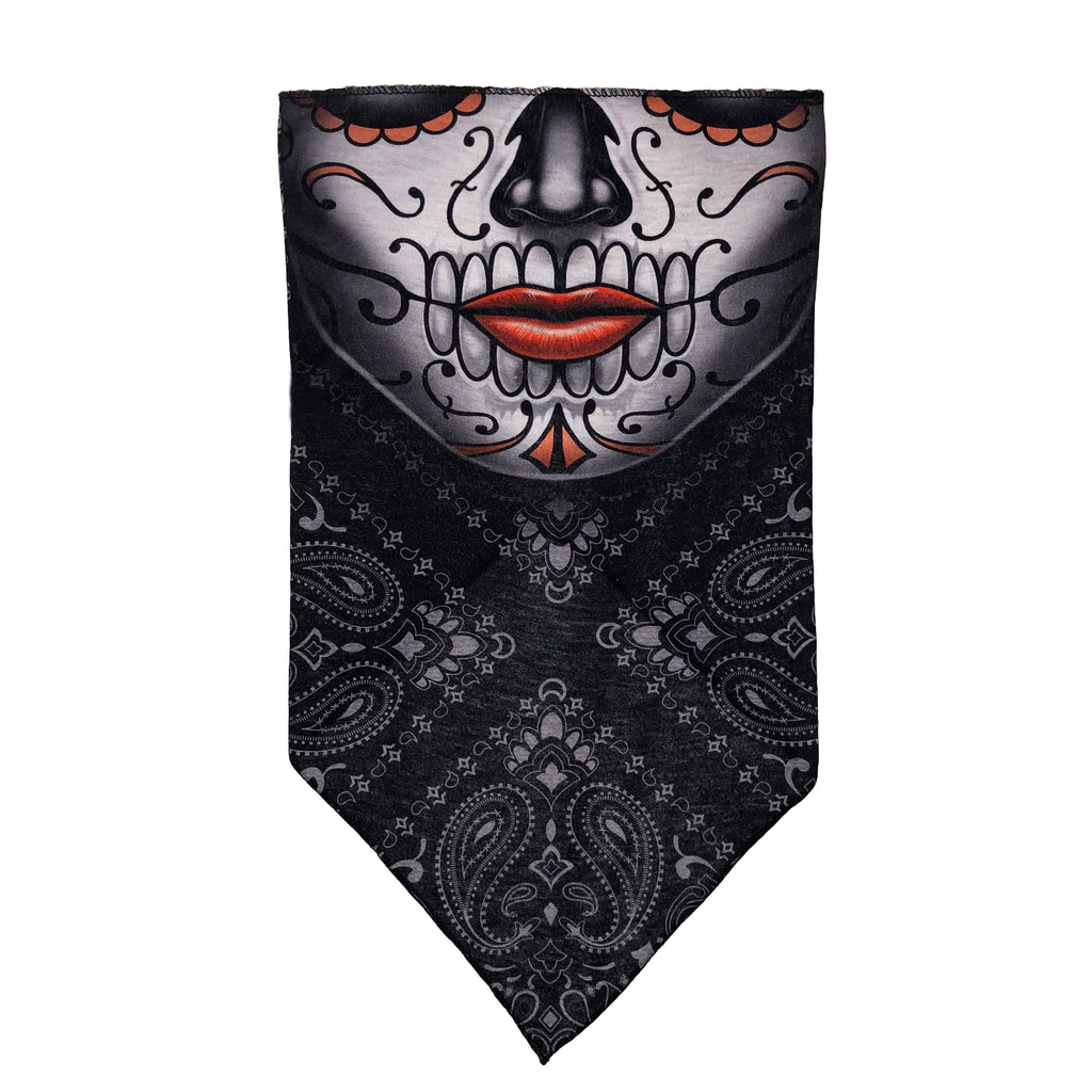 Facemask with Sugar Skull and Faded White Paisley Background - Slim