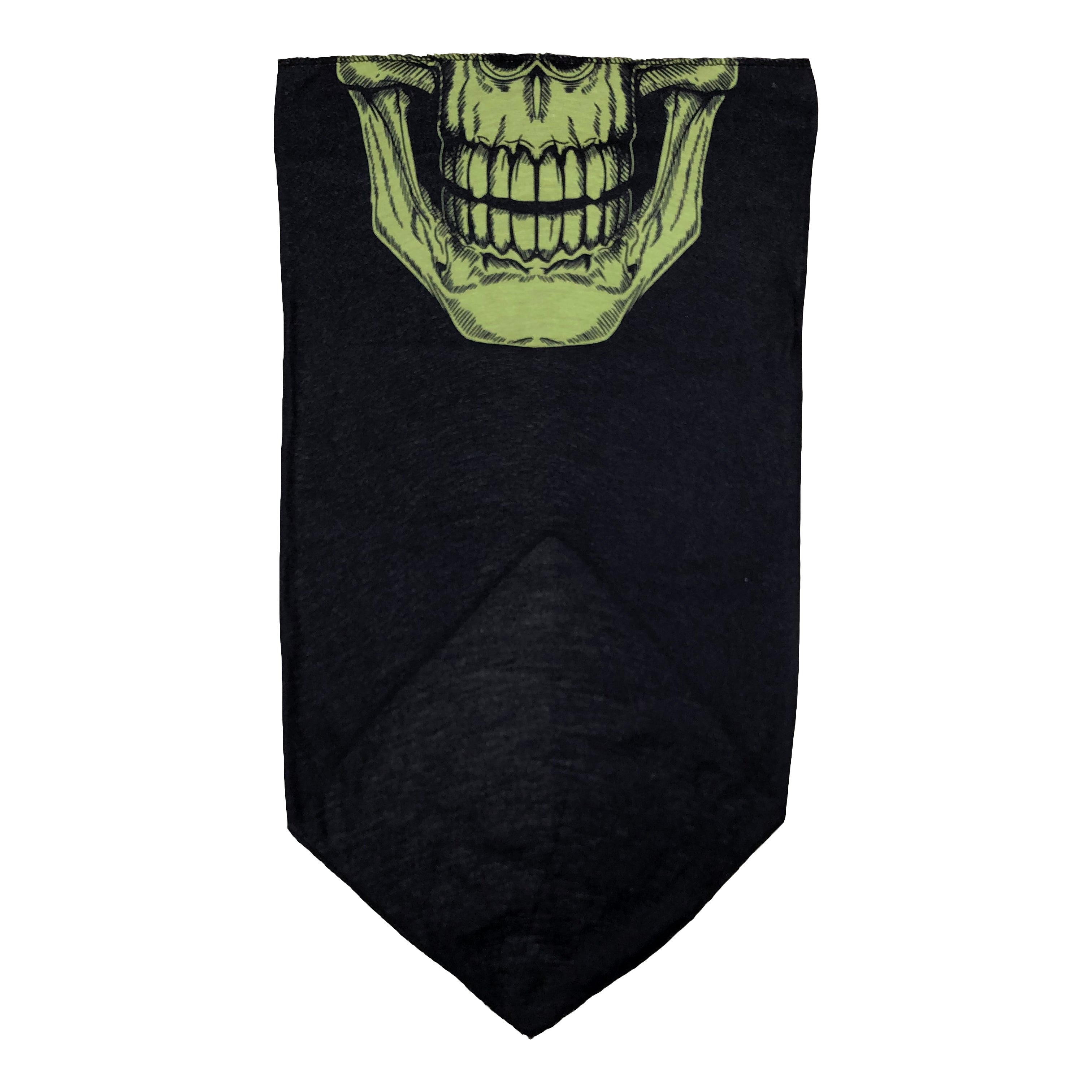 Facemask with Green Skull on Black Background