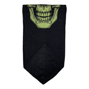 Facemask with Green Skull on Black Background