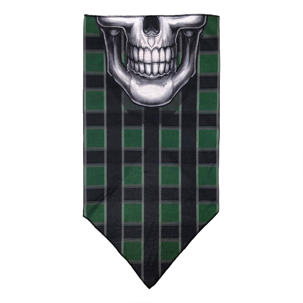 Facemask with White Skull on Green Plaid Background