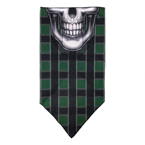 Facemask with White Skull on Green Plaid Background