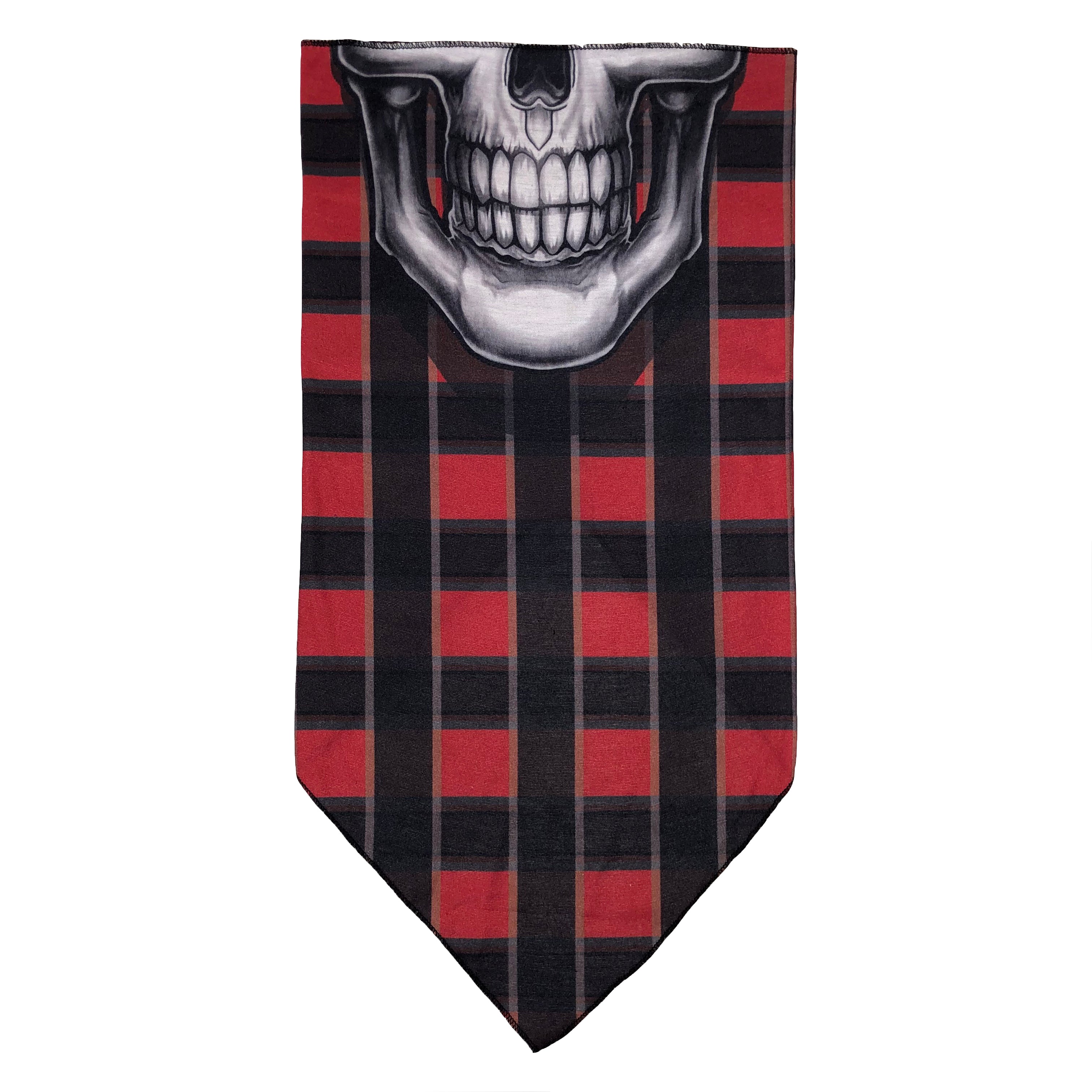 Facemask with White Skull on Red Plaid Background