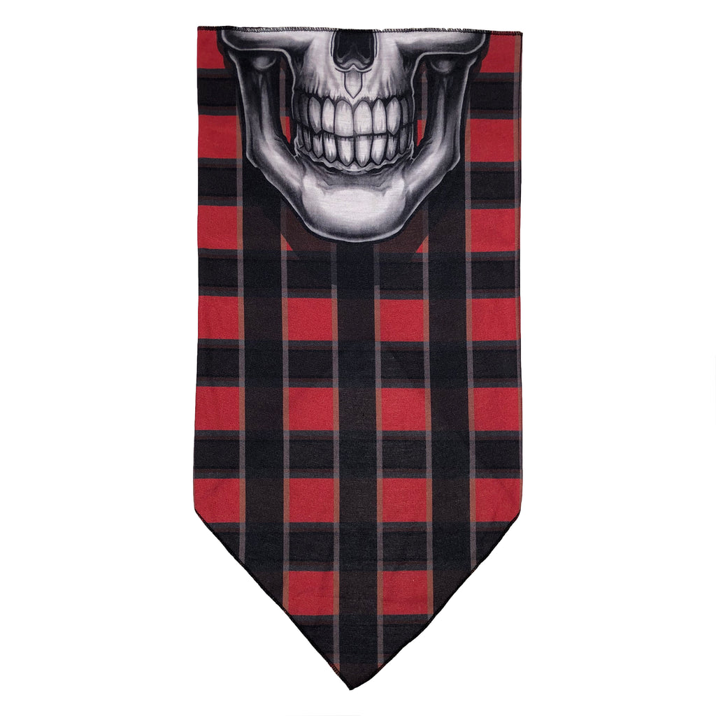 Facemask with White Skull on Red Plaid Background