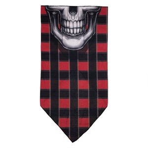 Facemask with White Skull on Red Plaid Background