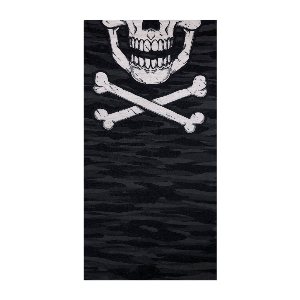 Facemask with Skull and Crossbones on Black Camouflage Background - Multifunctional