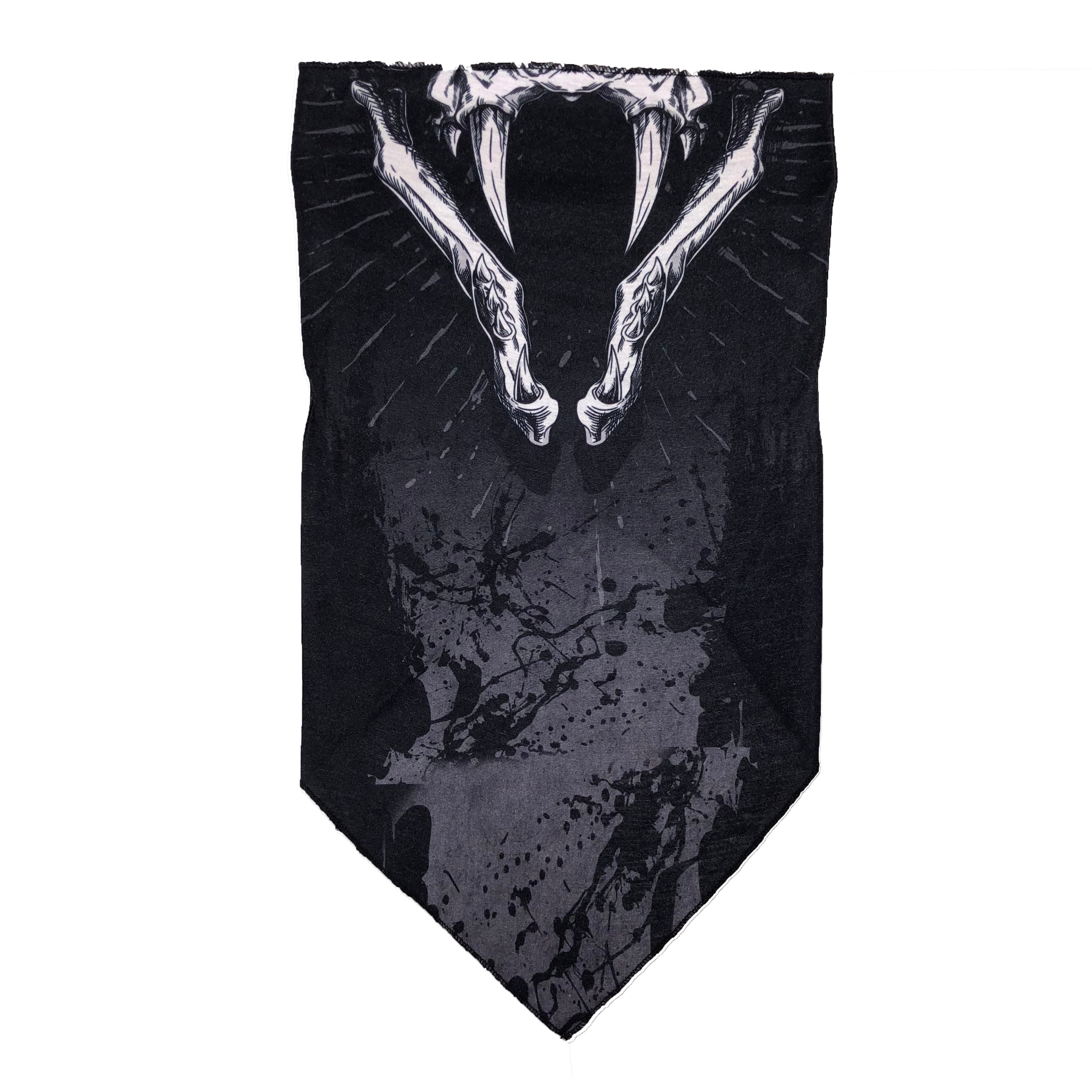 Facemask with Black and White Snake Skull on Gray Terrain Background