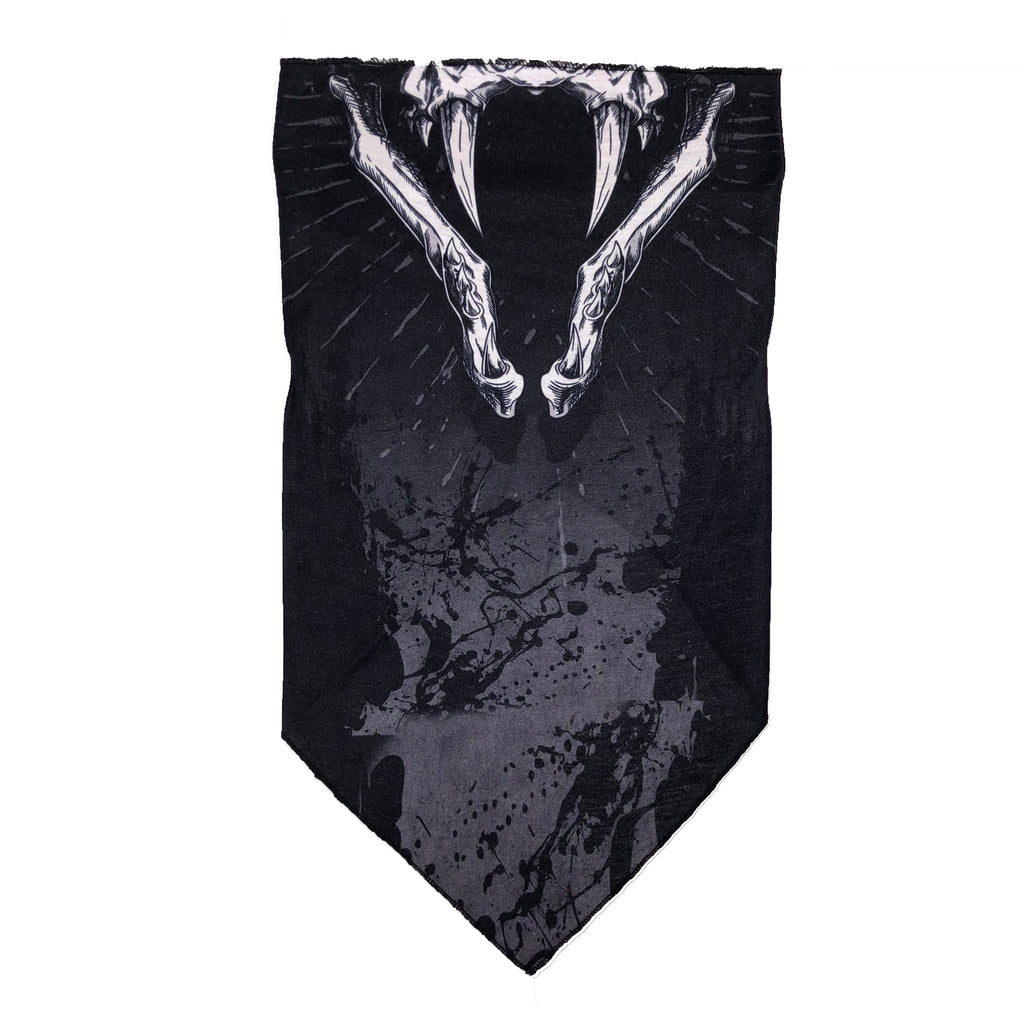 Facemask with Black and White Snake Skull on Gray Terrain Background