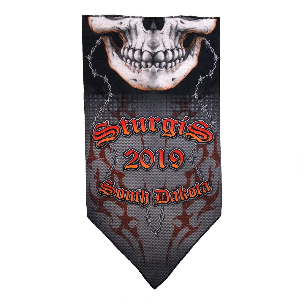 Facemask for Sturgis 2019 with Skull on Wires and Tribal Background