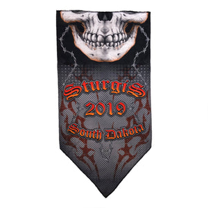 Facemask for Sturgis 2019 with Skull on Wires and Tribal Background